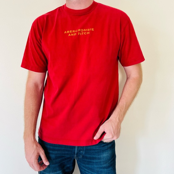 Vintage Abercrombie 100% heavy cotton t-shirt top red logo - Picture 2 of 11